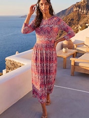 Roman Red Zig Zag Print Midi Dress - Image 3 of 4