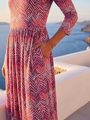 Roman Red Zig Zag Print Midi Dress - Image 4 of 4