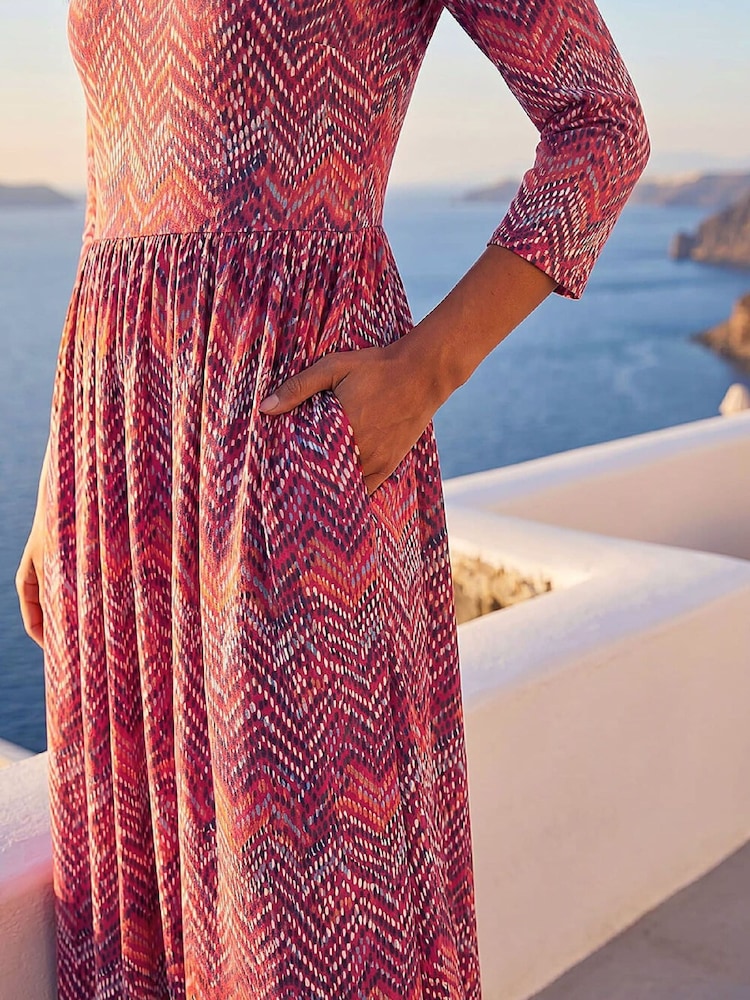Roman Red Zig Zag Print Midi Dress - Image 4 of 4