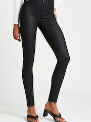 River Island Black Mid Rise Super Stretch Coated Skinny Jeans - Image 1 of 6
