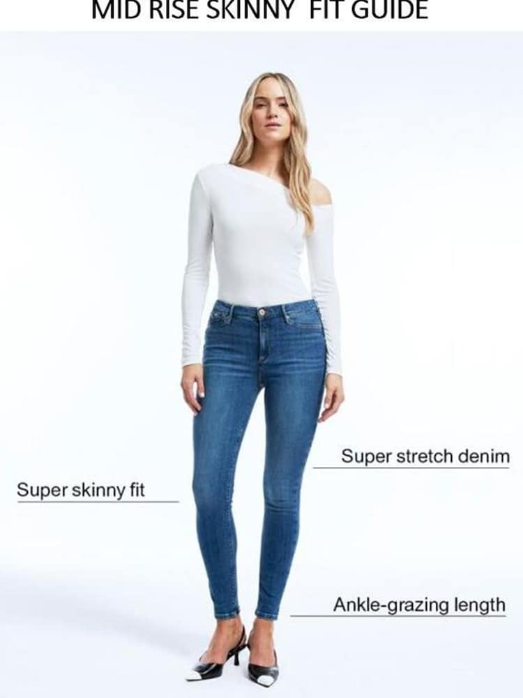 River Island Black Mid Rise Super Stretch Coated Skinny Jeans - Image 6 of 6 River Island Black Mid Rise Super Stretch Coated Skinny Jeans - Image 6 of 6