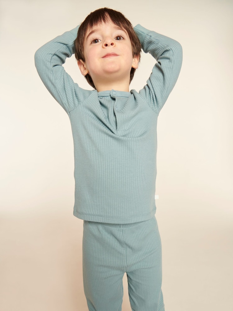 Mori Sky Blue Organic Cotton & Bamboo Ribbed Pyjamas - Image 1 of 2