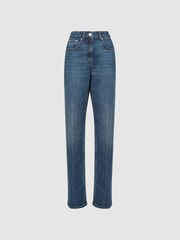 Reiss Mid Blue Hallow Petite High Rise Straight Leg Jeans - Image 2 of 6