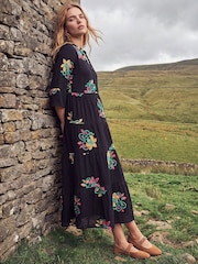 Roman Black Embroidered Floral Tiered Dress - Image 2 of 4