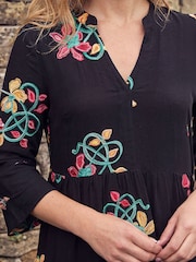 Roman Black Embroidered Floral Tiered Dress - Image 4 of 4