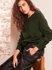 Khaki Green Premium 100% Lambswool Crew Neck Jumper - Image 1 of 8