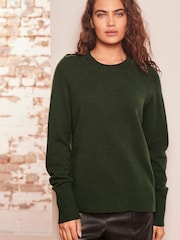 Khaki Green Premium 100% Lambswool Crew Neck Jumper - Image 5 of 8