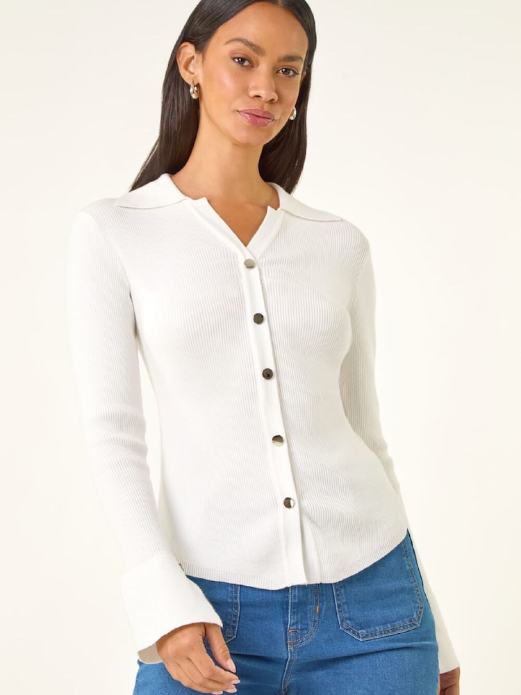 Roman White Collared Button Jumper - Image 1 of 5