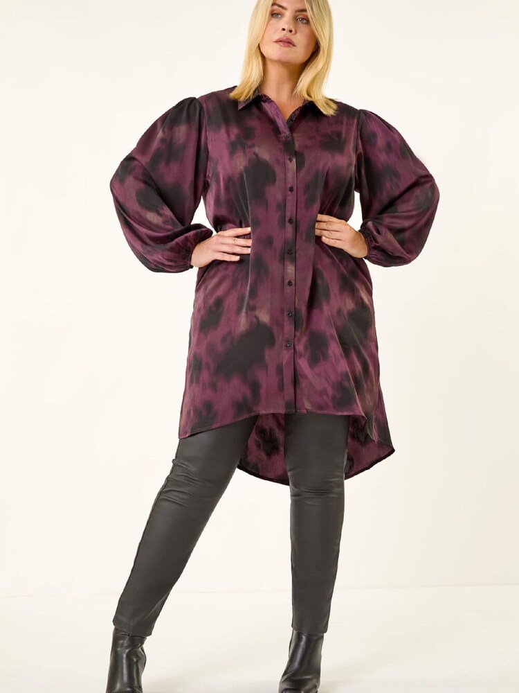 Roman Purple Curve Swirl Print Buttoned Blouse - Image 2 of 5