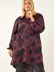 Roman Purple Curve Swirl Print Buttoned Blouse - Image 4 of 5