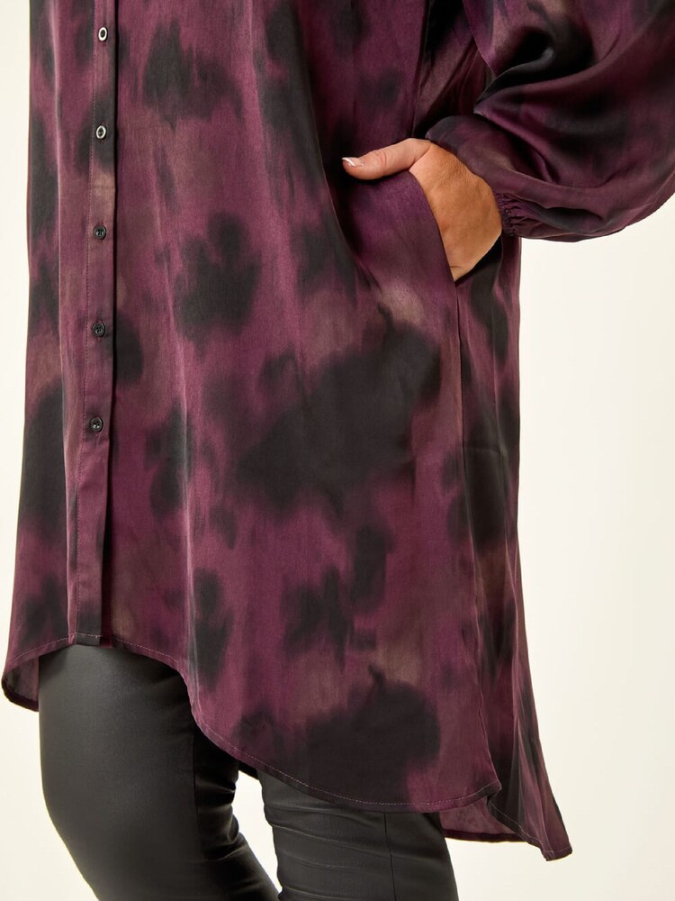 Roman Purple Curve Swirl Print Buttoned Blouse - Image 5 of 5