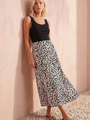 Roman Brown Animal Print Jersey Midi Skirt - Image 1 of 4