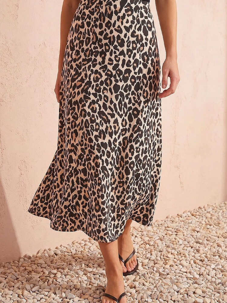 Roman Brown Animal Print Jersey Midi Skirt - Image 2 of 4