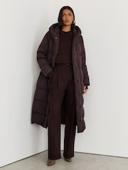 Tamsi vynuogė - Reiss Larissa Belted Longline Hooded Puffer Coat - 3 paveikslėlis iš 8