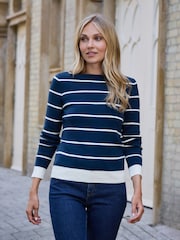 Pure Collection Blue Cotton Wool Striped Jumper - Image 1 of 3