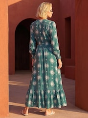 Roman Green Floral Lace Trim Midi Dress - Image 3 of 4