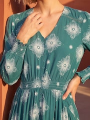Roman Green Floral Lace Trim Midi Dress - Image 4 of 4