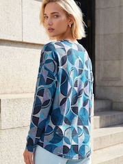 Roman Blue Geo Print Snit Top - Image 3 of 4