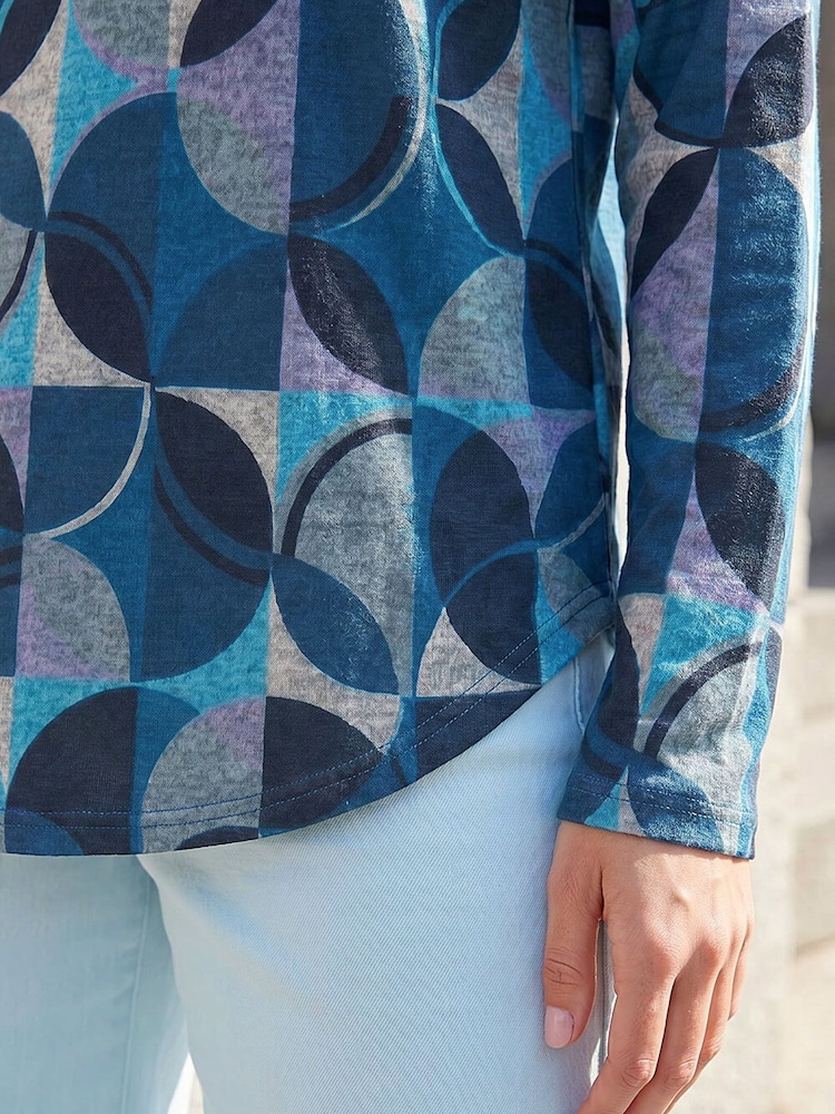 Roman Blue Geo Print Snit Top - Image 4 of 4 Roman Blue Geo Print Snit Top - Image 4 of 4