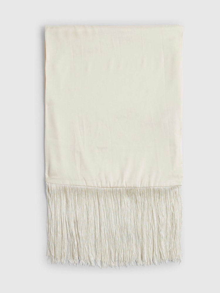 River Island Cream Molly Smith Longline Fringe Scarf - Image 1 of 2 River Island Cream Molly Smith Longline Fringe Scarf - Image 1 of 2