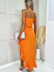 AX Paris Orange Frill High Low Midi Dress - Image 3 of 5