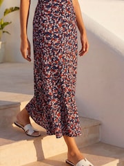 Roman Blue Ditsy Floral Stretch Midi Skirt - Image 1 of 4