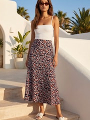 Roman Blue Ditsy Floral Stretch Midi Skirt - Image 2 of 4