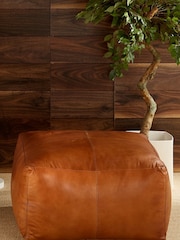 Pacific Tan Brown Leather Square Pouffe - Image 1 of 5