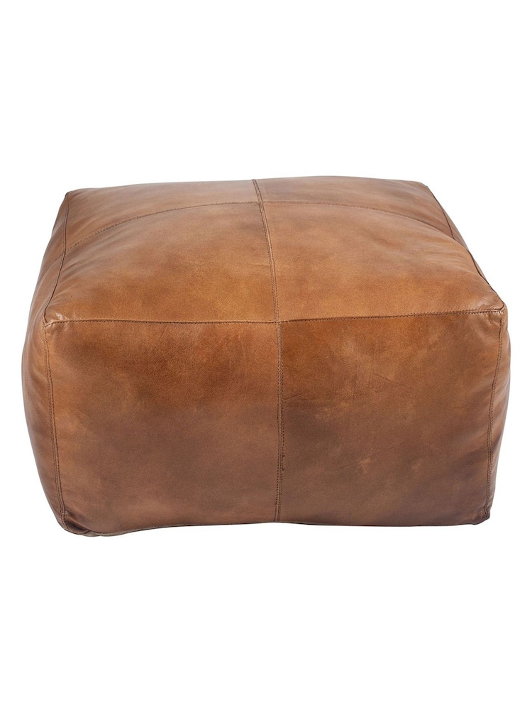 Pacific Tan Brown Leather Square Pouffe - Image 2 of 5