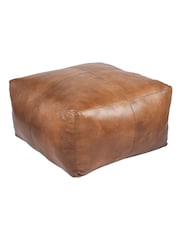 Pacific Tan Brown Leather Square Pouffe - Image 3 of 5
