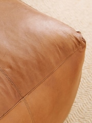 Pacific Tan Brown Leather Square Pouffe - Image 4 of 5