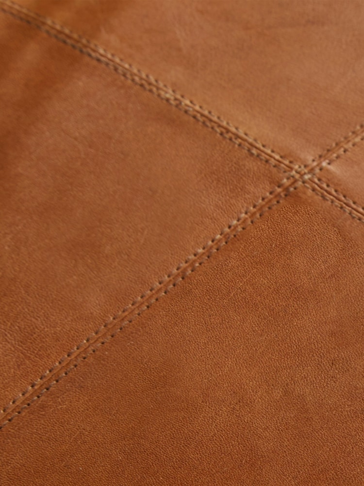 Pacific Tan Brown Leather Square Pouffe - Image 5 of 5
