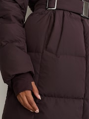 Reiss Dark Grape Larissa Petite Belted Longline Hooded Puffer Coat - Image 4 of 8