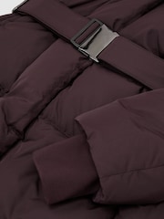 Reiss Dark Grape Larissa Petite Belted Longline Hooded Puffer Coat - Image 7 of 8