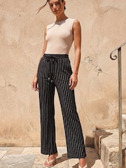 Roman Black Petite Stripe Wide Leg Stretch Trousers - Image 1 of 4