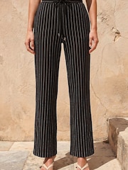 Roman Black Petite Stripe Wide Leg Stretch Trousers - Image 2 of 4