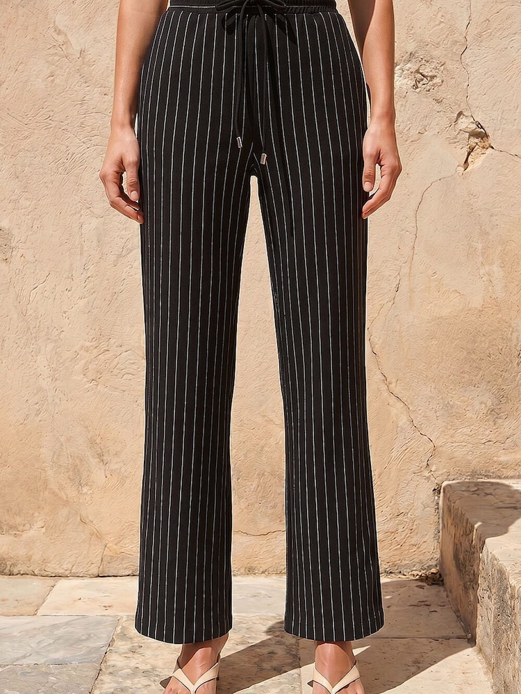 Roman Black Petite Stripe Wide Leg Stretch Trousers - Image 2 of 4 Roman Black Petite Stripe Wide Leg Stretch Trousers - Image 2 of 4