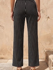 Roman Black Petite Stripe Wide Leg Stretch Trousers - Image 3 of 4