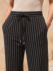 Roman Black Petite Stripe Wide Leg Stretch Trousers - Image 4 of 4