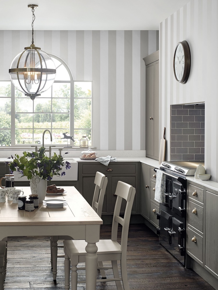Laura Ashley White Lille Pearlescent Stripe A4 Wallpaper Sample - Image 1 of 2