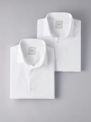 White Slim Fit Easy Care Short Sleeve Smart Shirts 2 Pack - Image 1 of 8
