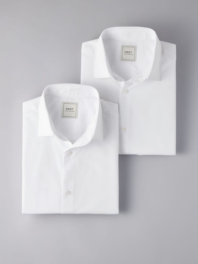 Белый - Зауженный крой - Easy Care Short Sleeve Smart Shirts 2 Pack - Изображение 1 из 8 Белый - Зауженный крой - Easy Care Short Sleeve Smart Shirts 2 Pack - Изображение 1 из 8