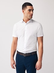 White Slim Fit Easy Care Short Sleeve Smart Shirts 2 Pack - Image 2 of 8