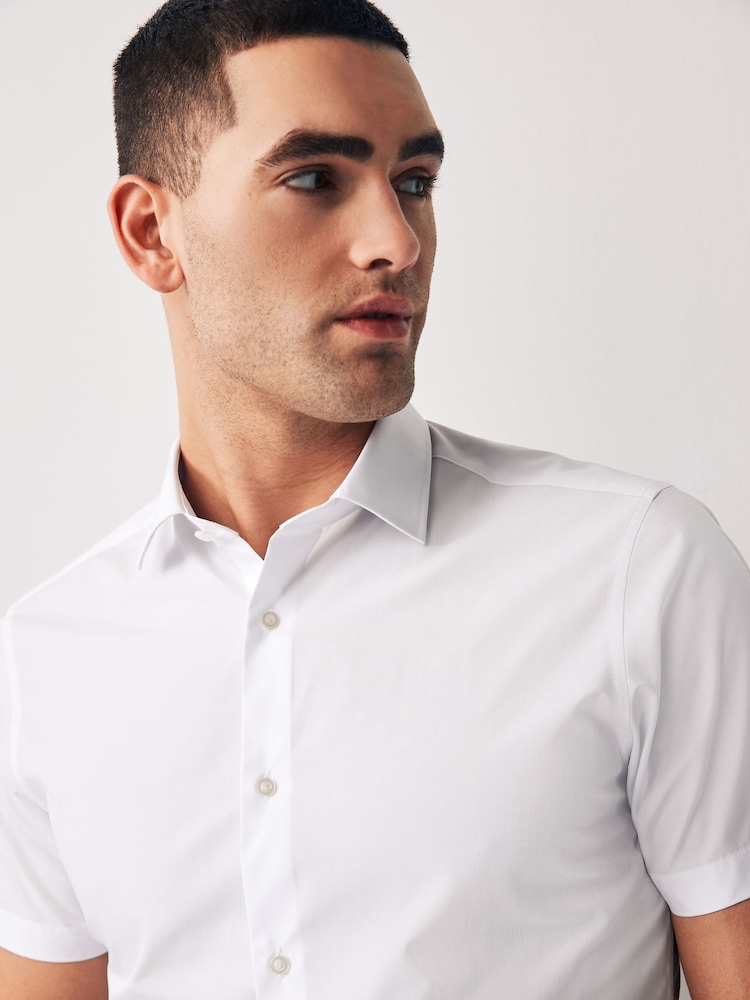 Wit - Slim Fit - Verpakking van 2 eenvoudig te strijken, nette overhemden met korte mouwen - Image 5 of 8