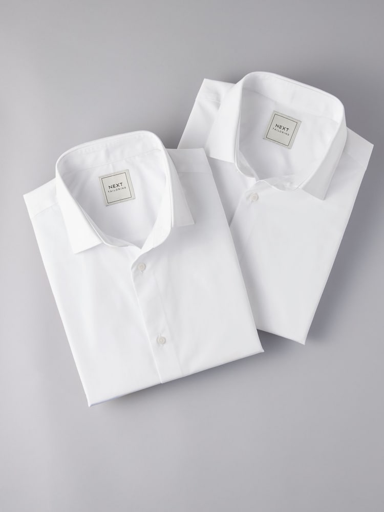 Wit - Slim Fit - Verpakking van 2 eenvoudig te strijken, nette overhemden met korte mouwen - Image 6 of 8