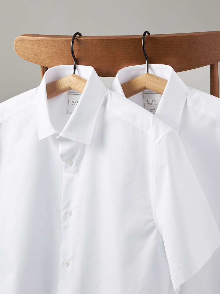 Wit - Slim Fit - Verpakking van 2 eenvoudig te strijken, nette overhemden met korte mouwen - Image 7 of 8