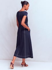 Boden Blue Annet Belted Ponte Midi Dress - Image 3 of 5