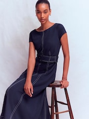 Boden Blue Annet Belted Ponte Midi Dress - Image 4 of 5
