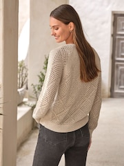 Pure Collection Natural Cotton Mesh Zip Cardigan - Image 2 of 3