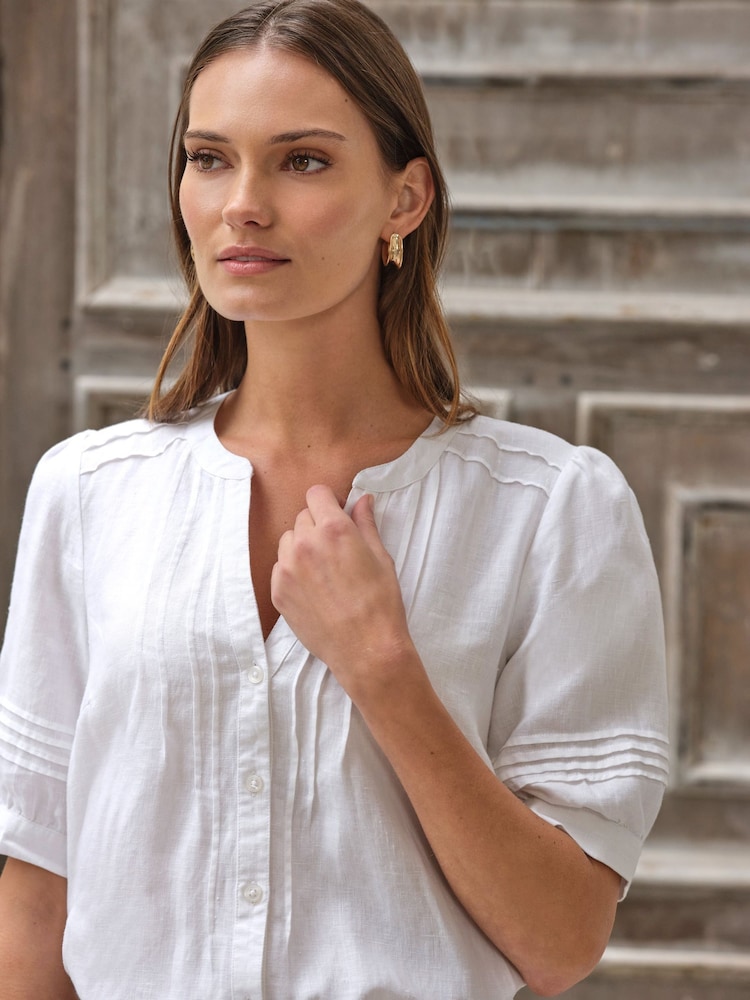 Pure Collection White Linen Pintuck Shirt - Image 3 of 3 Pure Collection White Linen Pintuck Shirt - Image 3 of 3